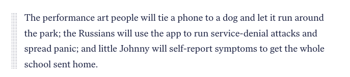 Security expert  @rossjanderson perfectly sums up the way that the service can be abused by people who want to sow panic by claiming a COVID diagnosis /3