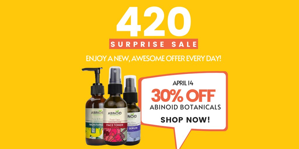 4/20 Surprise Sale! Enjoy an additional 30% OFF on all Abinoid Botanical's products today🍃🌻

Shop now!
soo.nr/HKnX

#HealthyHempOil #CBDempowered #cbd #420
