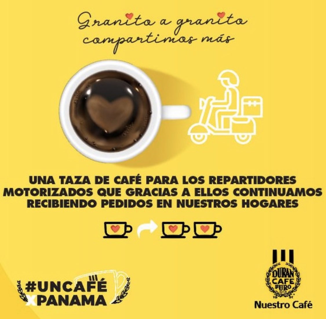 BBMMullenLowe's tweet photo. Para los motorizados, que permiten que las cosas lleguen y 𝐭ú 𝐭𝐞 𝐪𝐮𝐞𝐝𝐞𝐬 𝐞𝐧 𝐜𝐚𝐬𝐚: publica tu taza con el hashtag #UnCaféXPanamá 🇵🇦☕ y estarás contribuyendo con dos tazas para ellos, por cada mención. #ClientesBBM #Panama #WeLoveOurClients https://t.co/6ma8ZJqqf4