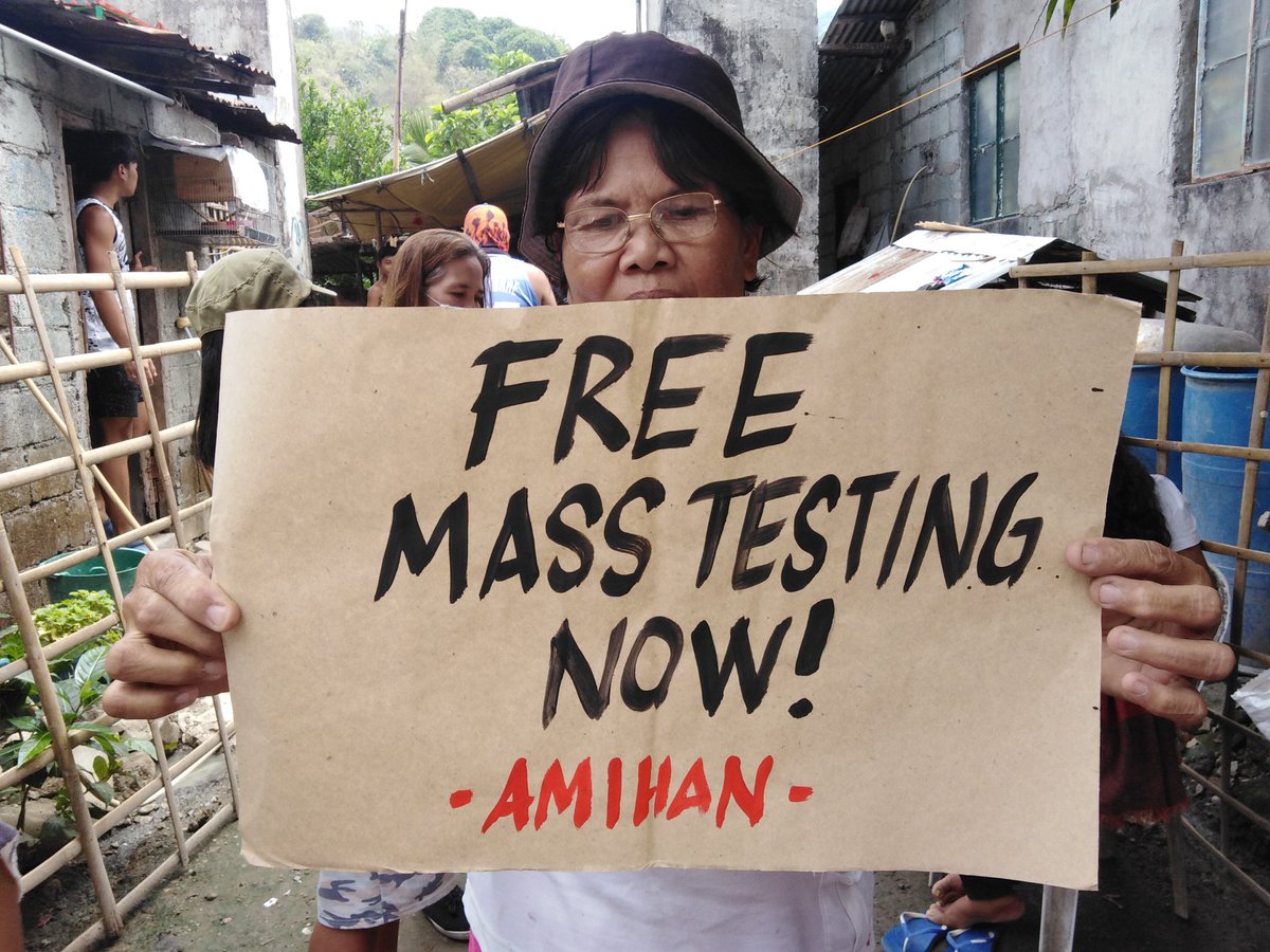 peasant_women's tweet image. Sa harap ng lumalalang epekto ng mga palpak at di-demokratikong hakbang ng rehimeng Duterte sa pagharap sa pandemya, isinisigaw ng kababaihang magbubukid sa bansa ang mga lehitimong kahilingan para sa karapatan sa kalusugan, pagkain, ayuda at kalayaan. #FreeMassTestingNOWPH