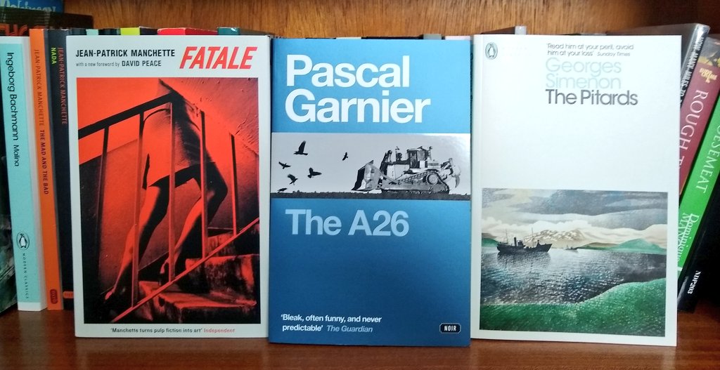 Three quick French noir reads:Fatale, Jean-Patrick Manchette (91pp  @serpentstail)The A26, Pascal Garnier (100pp  @BelgraviaB)The Pitards, Georges Simenon (136pp  @PenguinUKBooks)