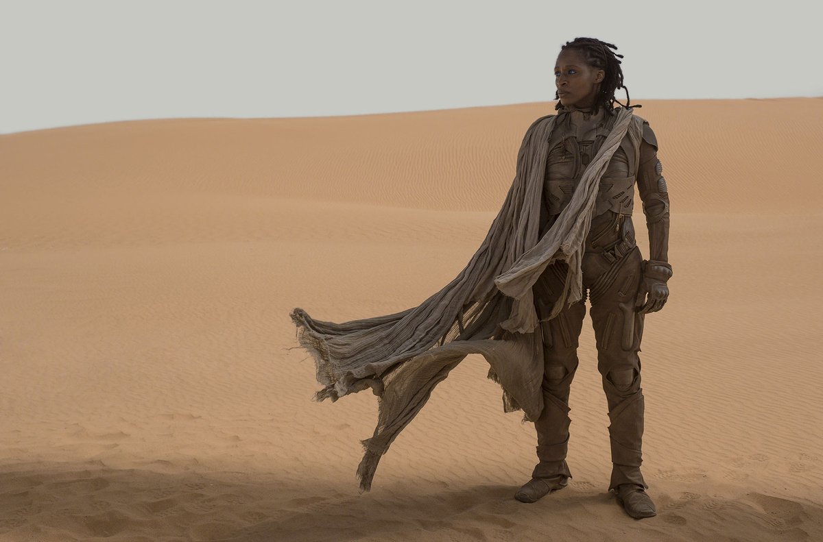  #DUNE FIRST LOOK: Sharon Duncan-Brewster portrays ecologist Dr. Liet Kynes, a role previously depicted by a white man: “[She] keeps peace amongst many people. Women are very good at that, so why can’t Kynes be a woman? Why shouldn’t Kynes be a woman?”  @MissEssDeeBee says.