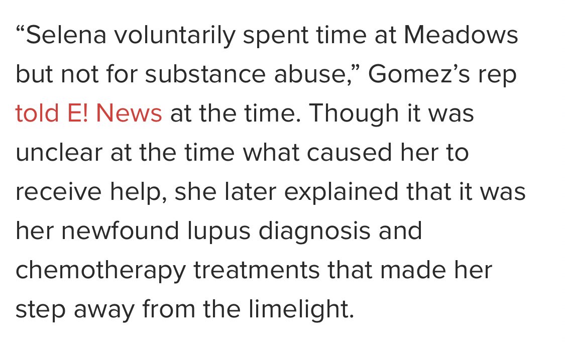 If you actually look up the symptoms of lupus, you’ll come to find how common mental issues are after being diagnosed, so when Selena claimed it was due to her lupus diagnosis/treatment that she went for treatment, she was right.