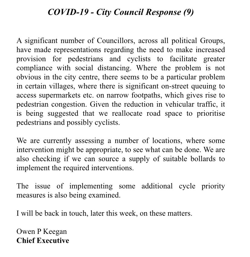 Owen Keegan has responded to councillors after getting representations from many elected reps (your emails etc matter). Looks like an acceptance that something has to be done in urban villages but refusing to accept that people actually live in the city centre too.