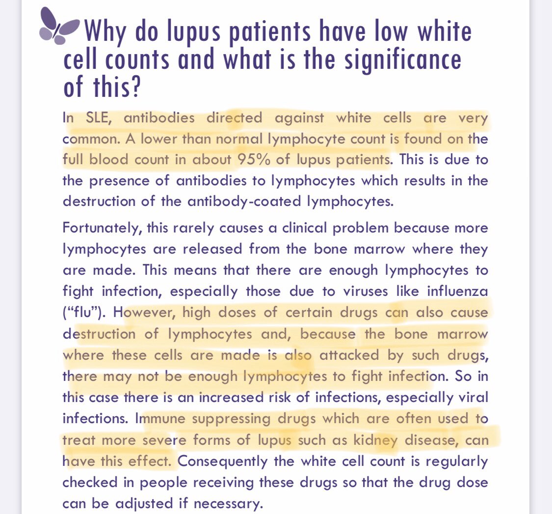 During 2018, Selena had been hospitalized twice in one month in Cedars Senai due to a low white blood cell count. The following can provide how lupus and the use of her medications for treatment can explain this visit.