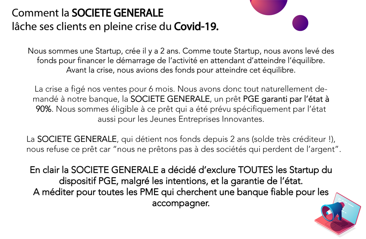 Gabriela Paciu (@paciugabriela) on Twitter photo Comment la lâche ses clients en pleine crise du #COVID19
<a href="/SocieteGenerale/">Societe Generale Group</a> <a href="/afpfr/">Agence France-Presse</a> <a href="/Le_Figaro/">Le Figaro</a> <a href="/LesEchos/">Les Echos</a> <a href="/lemondefr/">Le Monde</a> <a href="/libe/">Libération</a> <a href="/BFMTV/">BFMTV</a> <a href="/franceinfo/">franceinfo</a> <a href="/RTLFrance/">RTL France</a> @France3tv <a href="/CNEWS/">CNEWS</a> <a href="/FredericOudea/">Frédéric Oudéa</a> <a href="/SocieteGenerale/">Societe Generale Group</a> <a href="/FMDelasalles/">Françoise Delasalles</a> <a href="/SpirosMargaris/">Spiros Margaris</a> <a href="/JimMarous/">Jim Marous 💯</a> #startups #Funding @WomenOfFintech Comment la lâche ses clients en pleine crise du #COVID19
<a href="/SocieteGenerale/">Societe Generale Group</a> <a href="/afpfr/">Agence France-Presse</a> <a href="/Le_Figaro/">Le Figaro</a> <a href="/LesEchos/">Les Echos</a> <a href="/lemondefr/">Le Monde</a> <a href="/libe/">Libération</a> <a href="/BFMTV/">BFMTV</a> <a href="/franceinfo/">franceinfo</a> <a href="/RTLFrance/">RTL France</a> @France3tv <a href="/CNEWS/">CNEWS</a> <a href="/FredericOudea/">Frédéric Oudéa</a> <a href="/SocieteGenerale/">Societe Generale Group</a> <a href="/FMDelasalles/">Françoise Delasalles</a> <a href="/SpirosMargaris/">Spiros Margaris</a> <a href="/JimMarous/">Jim Marous 💯</a> #startups #Funding @WomenOfFintech