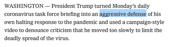 Does "aggressive defense" accurately describe Trump's actions in yesterday's press conference? Was the video "campaign-style"? Other reporters called it "propaganda."