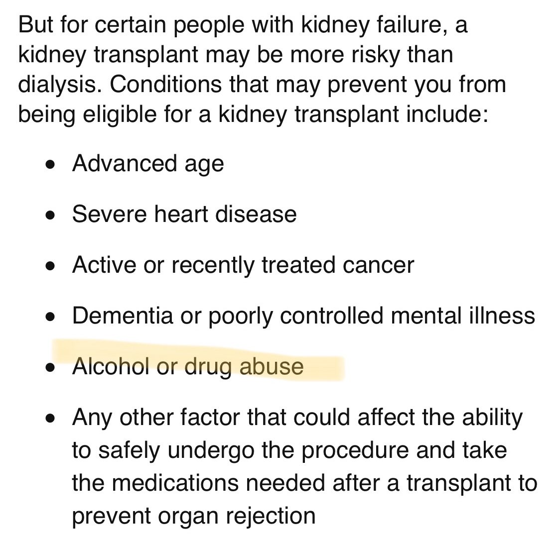 & then this. Why would a friend of hers & a transplant doctor spare a kidney on someone that is an “alcoholic?” We’re talking about a scarce organ that with any OVERUSE of drugs/alcohol can instantly fail and be fatal. Usually those recipients aren’t even considered for surgery.