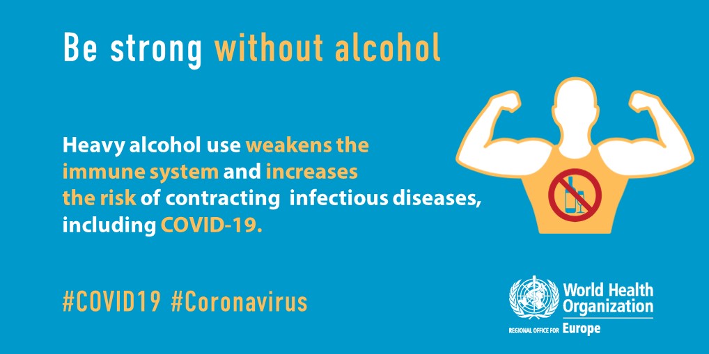  Let’s be strong without alcohol! Alcohol use weakens the immune system and reduces its ability to cope with infectious diseases, including  #COVID19. #coronavirus