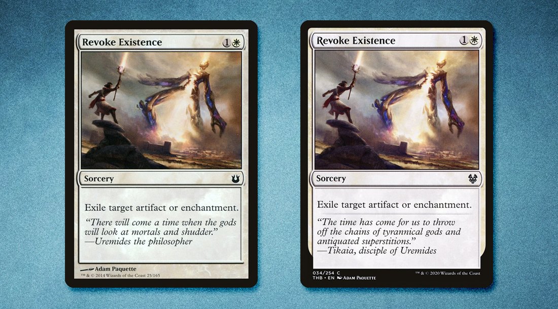 cheaptricks's tweet photo. 🕵️ Antes de que la temporada de #MTGTBD llegue a su fin:

¿Te habías dado cuenta de que el flavor text de su Revoke Existence es una referencia directa a la versión del Theros original? 😲

#MTG #MTGPauper #MTGArena #Vorthos https://t.co/65TCnHwjmj