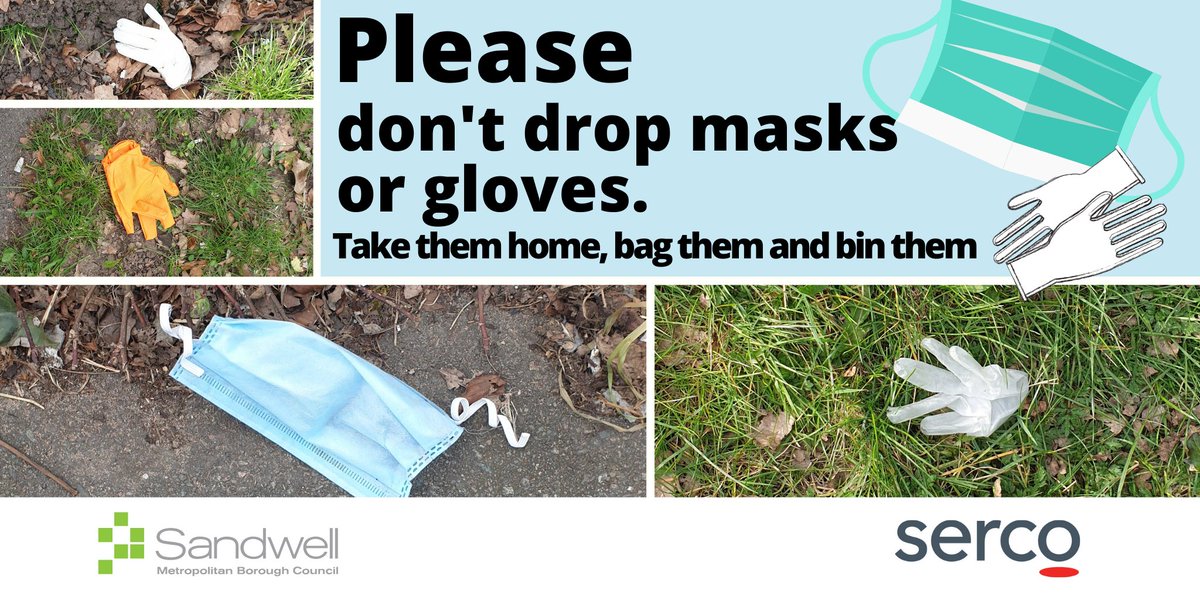 sandwellcouncil's tweet photo. We're still seeing lots of gloves and masks just thrown on the ground around Sandwell. It's really not on π‘π‘π‘
Please, you MUST NOT throw disposable gloves, masks or tissues on the ground.
Take them home with you and bag them up before putting them in your general waste bin. https://t.co/LgyngdEnBu