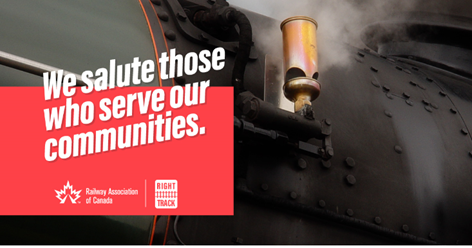 RailCanada's tweet photo. At 7pm daily, many locomotives will sound one long whistle to recognize the extraordinary service of #Frontline &amp; essential service providers during #COVID19. We especially thank the railroaders who keep our economy moving safely and efficiently. #Railways https://t.co/ra8tHQx0Id