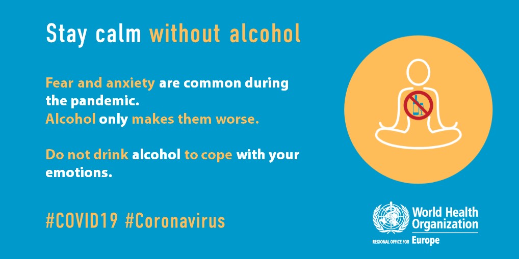  Let’s stay calm without alcohol!It’s normal to feel fear and anxiety during the  #COVID19 pandemic. But alcohol only makes these feelings worse.Don’t drink alcohol to cope with your emotions. Find guidance here   https://bit.ly/2V9sJGt 