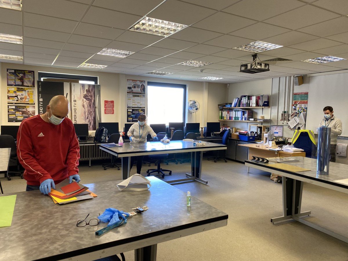 CongletonHS's tweet photo. So proud of @chstechdept: Mrs Stanier, Mr Calogirou, Mrs Thorpe &amp; Mr Naish who've been making face visors for the NHS &amp; local assisted living centres. Observing all social distancing &amp; PPE guidelines, #TeamCHS are hoping to produce 20 visors per hour for our frontline workers. https://t.co/j844whYSOS