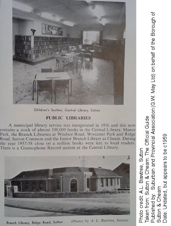 Moving on to the late 1950s, here is an official guide for what was by now the Borough of Sutton and Cheam. Nice photos of Cheam Baths and the former Council Offices (again) which were demolished to make way for the Shinners department store annex (now a Wilko!).