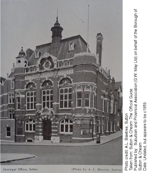 Moving on to the late 1950s, here is an official guide for what was by now the Borough of Sutton and Cheam. Nice photos of Cheam Baths and the former Council Offices (again) which were demolished to make way for the Shinners department store annex (now a Wilko!).