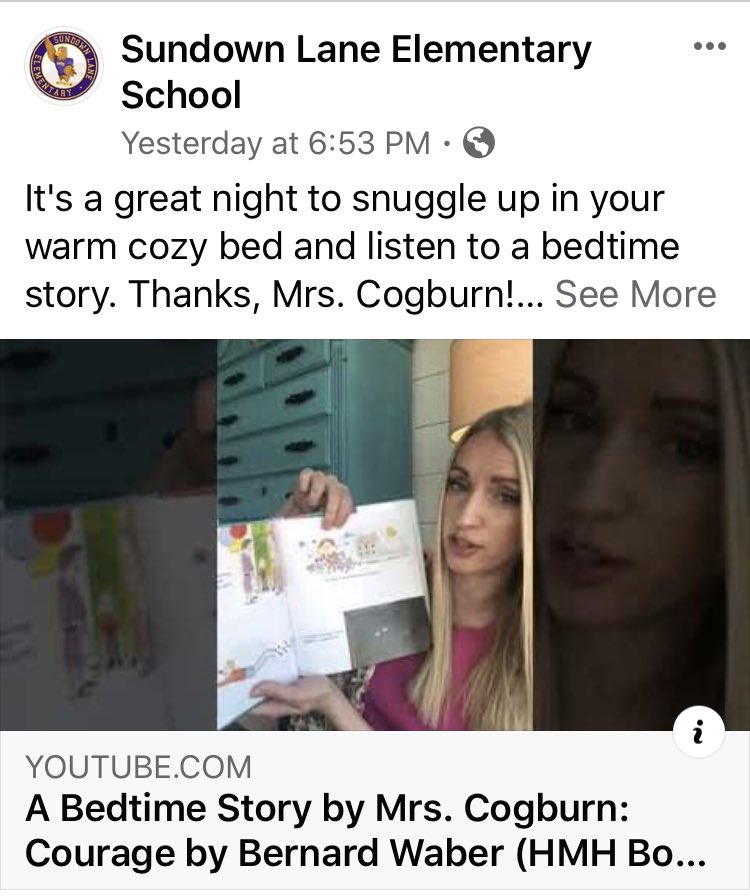 Bedtime stories with Sundown Lane teachers are the BEST!💜  <a href="/KellyCogburn/">Kelly Cogburn</a> #sdlhawkstrong #CISDRocks