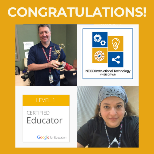 NEISDiTech's tweet photo. Congratulations to @jshea1995 and @faro_neisd of @LopezLeads for earning their Google Certified Educator Level 1. Shout out to all our @NEISD Teachers who have attended webinars, worked with their ITSs and stepped out of their comfort zones! NEISD students are lucky to have you! https://t.co/laouqhTYpI