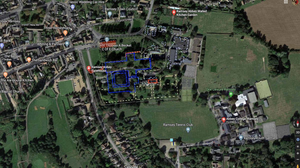 SO WHERE WAS THE CHURCH? Am convinced by this relatively recent plan that puts the church up against the churchyard wall, making the house well away from it, and a good case for it being the monastic infirmary. but GEOPHYS AND EXCAVATIONS pls  @AbbeyCollegeAC (when you have time)