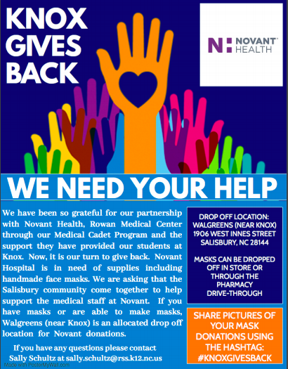 Help our friends at Knox Middle School collect masks for Novant Hospital!