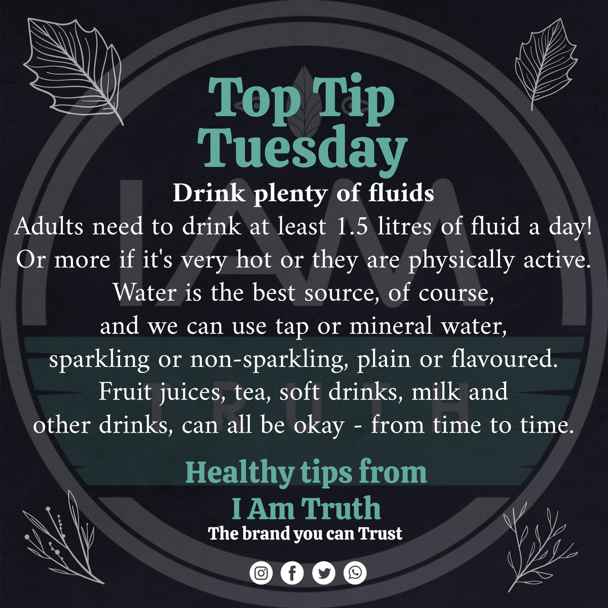 Healthy tips and advice from I Am Truth
Drink plenty of fluids.
I Am Truth - The Brand You Can Trust
UK lab tested &amp; certified, CBD oil products