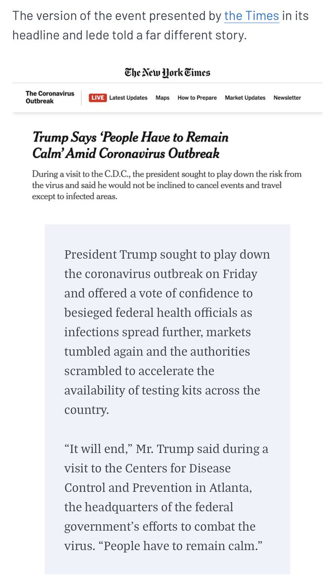 How Trump spoke at his visit to the CDC vs how NYT framed it