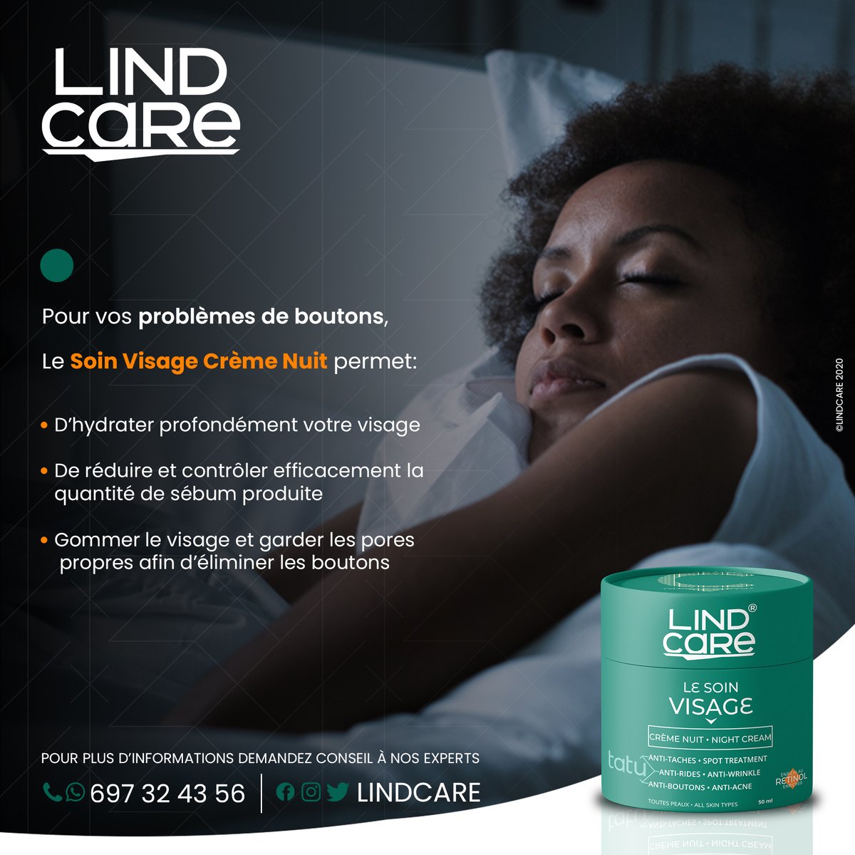 LindCare's tweet photo. Problèmes de boutons?  Le #SoinVisageCrèmeNuit a été soigneusement formulé
avec de l’acide hyaluronique et du rétinol.
-  D’hydrater profondément votre visage afin d’en réduire les irritations
-  Réduire et contrôler efficacement la quantité de sébum produite
-  Gommer le visage https://t.co/93LkoT4XXL