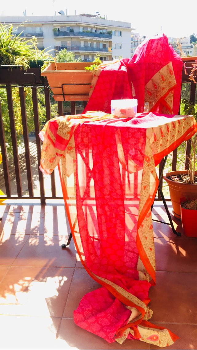 Pretty Pink - Still sunning myself and sewing sari hems. Anticipating the pleasure they will bring to English students at EOIs when I visit, with my Indian Cultural Activity in English entitled ‘Indian Festivals and Traditions’. #activitatsculturalsaleoi #pink #sari #indiandress