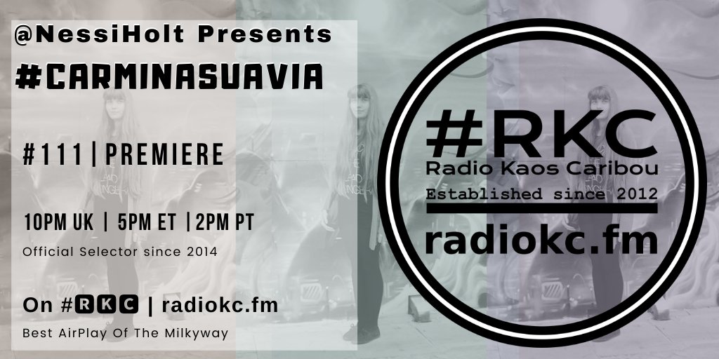 TODAY

🕙10PM UK⚪5PM ET⚪2PM PT

#carminasuavia #111 PREMIERE

by <a href="/NessiHolt/">NessiHolt</a>

🌐 fb.com/RadioKC/posts/…

📻#🆁🅺🅲 featuring &amp; closing w/

<a href="/JoeDolman96/">Joe Dolman</a> | @MichaelTurvey_ | <a href="/DrssdLikeWolves/">Rick Dobbing</a> | <a href="/LiamMcClair/">Liam McClair</a> | <a href="/jamesholtmusic/">James Holt</a> | <a href="/emilygahanmusic/">Emily Gahan</a> | <a href="/meanddeboe/">me + deboe</a>