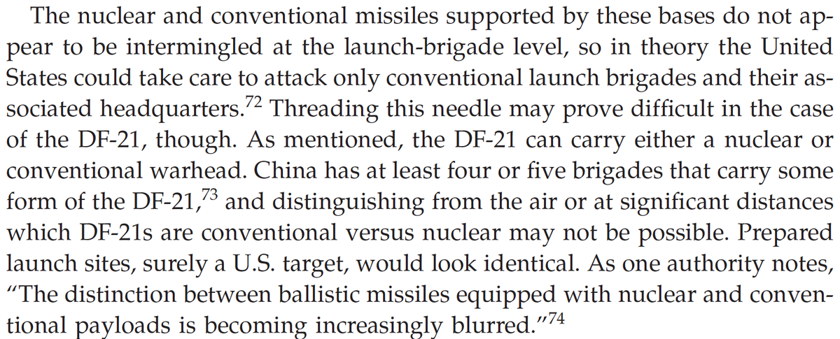 One danger of mischaracterization is that a state might underestimate the risks of conventional military action. As  @ProfTalmadge has argued in  @Journal_IS, the U.S. might attack Chinese nuclear missiles that it thought were conventional. https://www.mitpressjournals.org/doi/abs/10.1162/ISEC_a_00274?journalCode=isec (7/13)