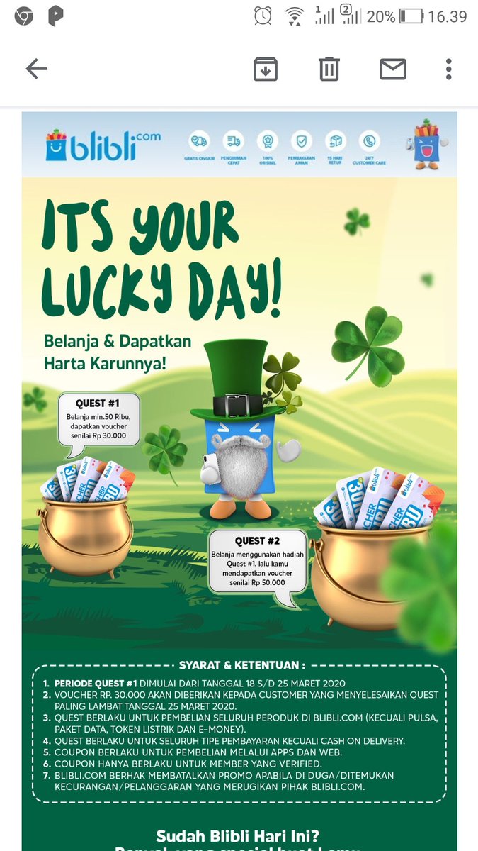 MeryLoVa's tweet photo. @BlibliCare kak pada tgl 18 maret saya dapet email ini kak, sudah menyelesaikan quest 1 dgn berbelanja senilai >50rb tapi sampai sekarang kelanjutan questnya gimana kak? Ga ada email masuk lagi https://t.co/UBPveVF6af