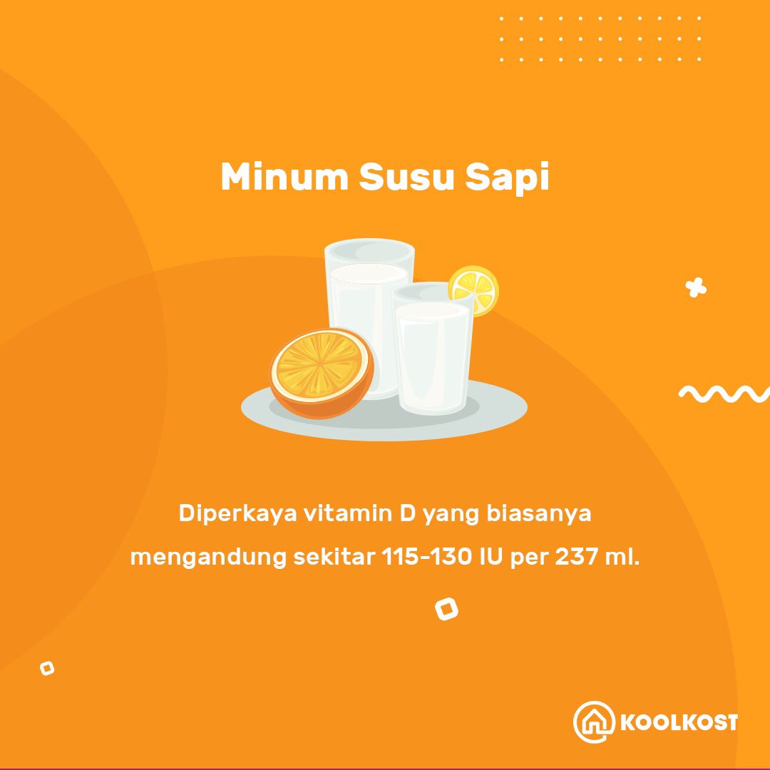 koolkostid's tweet photo. Nih, cara mendapatkan sumber vitamin D kamu bisa mengkonsumsi salah satu di bawah ini, lho. Apalagi buat #AnakKosan yang suka terlambat berjemur karena bangun tidurnya kesiangan. 😜
-
Jangan lupa share ke teman-teman kamu ya! #DariKosanAja #KoolKost #KoolKostIndonesia https://t.co/lgUKHf3BFK