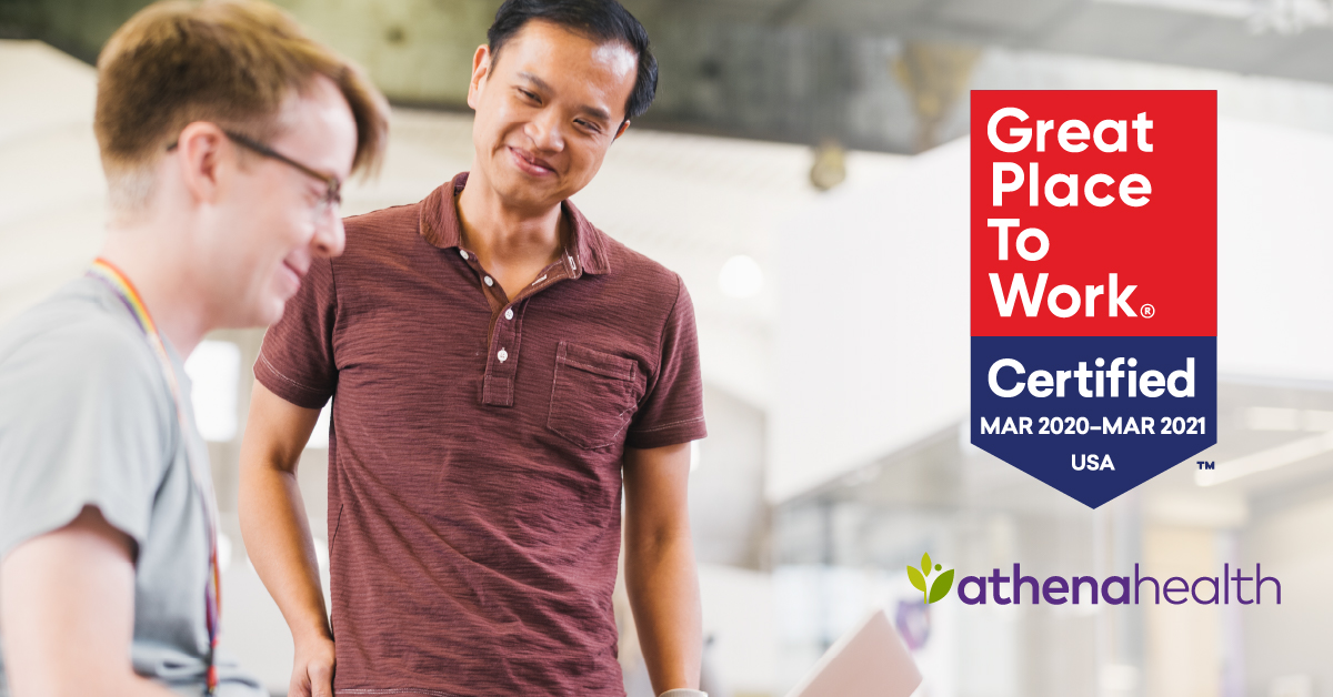 athenahealth's tweet photo. We are proud to announce that athenahealth has just been named a Great Place to Work in the U.S. for the upcoming year by @GPTW_US! #GPTWcertified https://t.co/H2FGI9jEC2