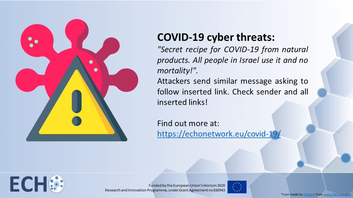 ECHO’s mission is to help protect against cyber attacks that would take advantage of the COVID-19 crisis, by providing advices on a daily basis. #echodailymessage #echodailyadvice #echoeducates