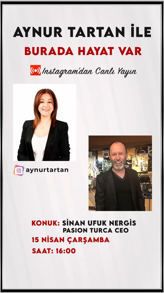 Evde hayat bulduğumuz bugünlerde ben de “Burada Hayat Var” diyorum😊 15 Nisan Çarşamba günü saat 16.00’da <a href="/aynurtartan/">aynurtartan</a> Instagram hesabımda, Instagram canlı yayınımda <a href="/pasionturca/">PASION TURCA</a> Ceo’su Sinan Ufuk Nergis’i konuk ediyorum. Tüm dostları keyifli sohbetimize bekliyorum🙏🏻❣️