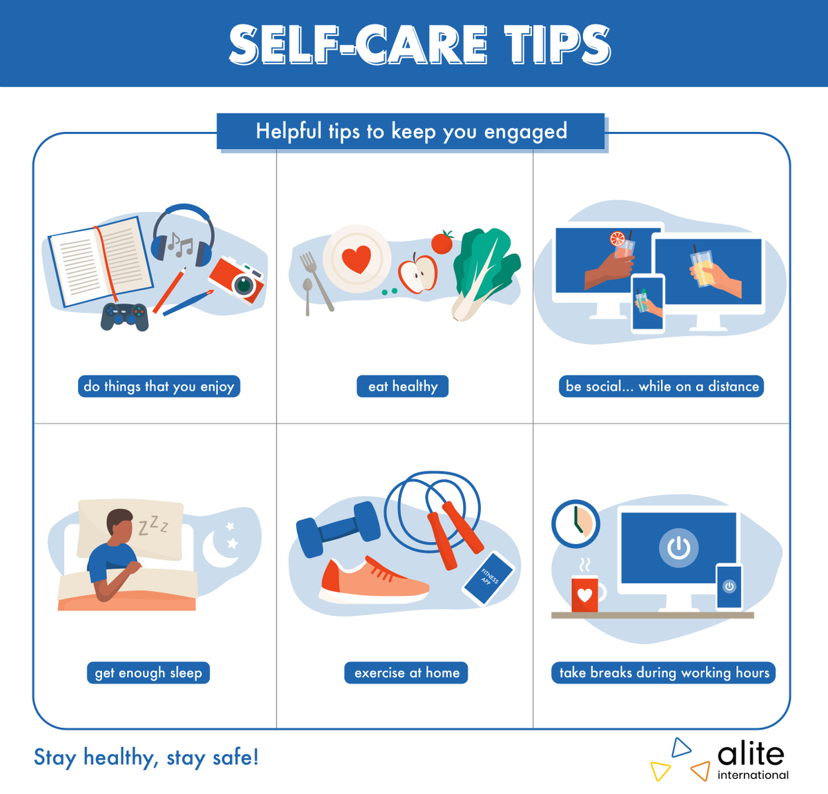 alite_int's tweet photo. In the midst of these difficult times, when not seeing our loved ones is indeed the best way to protect them, it is normal to feel anxious about the future. We’d like to share a few simple tips that can help you handle the outbreak situation in a less stressful manner. #StayHome https://t.co/l39YDvFUqe