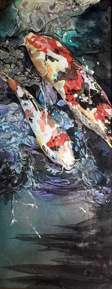 錦鯉 水彩画 鯉は大好きで、よく描いています^ ^ 」|わへい水彩画@京都水彩画