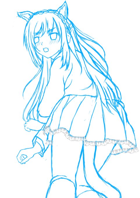 空いてる時間に猫耳ロングヘアーの子のラフ画を描いてます 