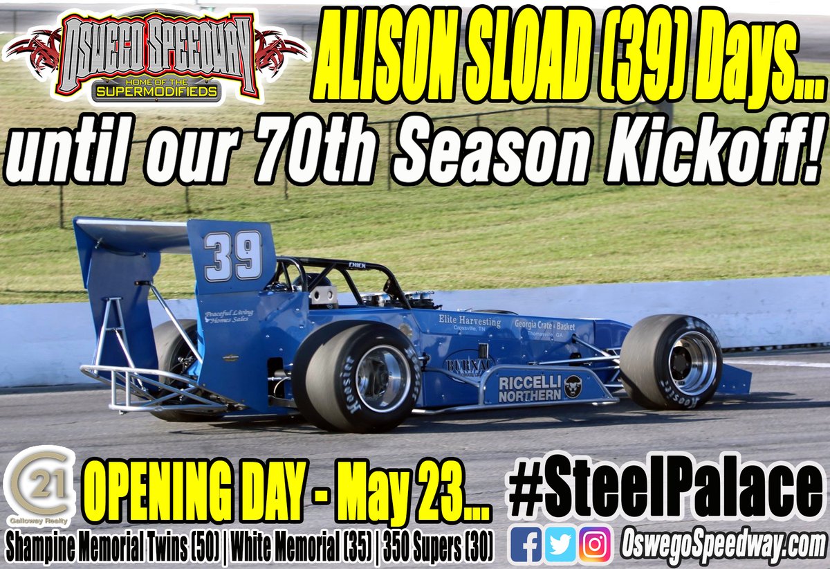 Oswego Speedway (@oswegospeedway) on Twitter photo She got her first win in this event last season - it is Alison Sload (39) Days until we open the 2020 season with Jim Shampine Memorial <a href="/Novelis/">Novelis Inc.</a> Supermodified Twin 50's on Saturday, May 23! #SteelPalace She got her first win in this event last season - it is Alison Sload (39) Days until we open the 2020 season with Jim Shampine Memorial <a href="/Novelis/">Novelis Inc.</a> Supermodified Twin 50's on Saturday, May 23! #SteelPalace