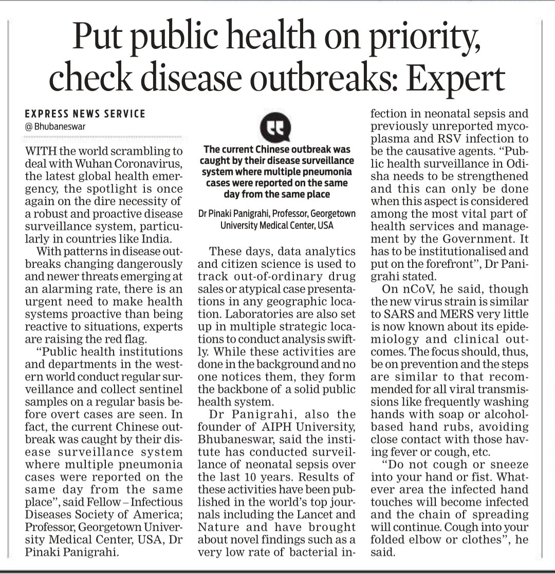 Excerpt of the interview of Dr. Pinaki Panigrahi , a global public health expert and President AIPH University, Bhubaneswar published in Indian Express, emphasising the importance of public health awareness to check disease outbreaks.

#PublicHealthAwareness 
#HealthExpert