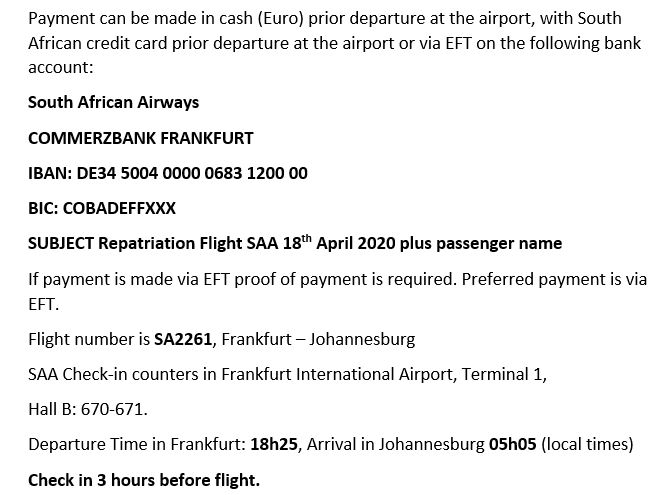 SAHC_UK's tweet photo. Latest update for 18h25 flight from Frankfurt to Johannesburg. https://t.co/rvPGcAEgNS