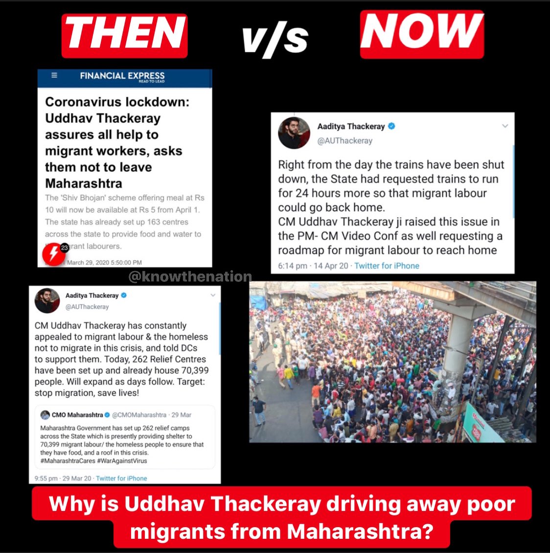 Then: “We will assure all help to migrant workers”

Now: “We has requested trains to run for 24 hours so that migrant labour can go back home”

Why is Uddhav Thackeray driving away the migrant out from Maharashtra?

#UddhavThackeray #UddhavResign #Lockdown2 #IndiaFightsCorona