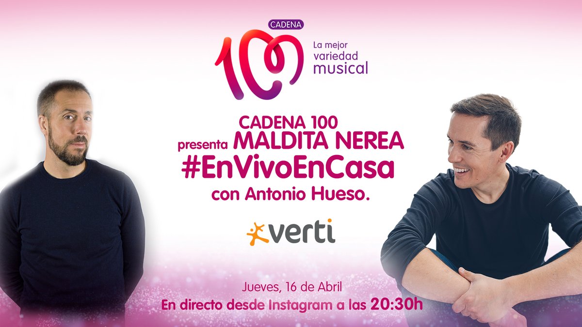 El jueves 16 estaremos #EnVivoEnCasa con <a href="/AntonioHueso/">Antonio Hueso</a> de <a href="/CADENA100/">CADENA 100</a> 😍