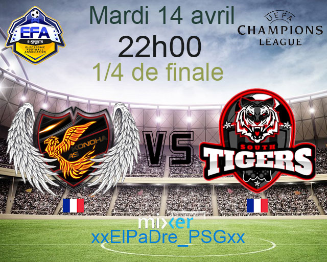 Ce soir suite de la #LDC avec un 1/4 de finale sur <a href="/EFA_FR/">EFA FRANCE / XBOX ONE</a> .

Un match contre la @ORKSDevils à suivre a 22h sur mixer : xxElPaDre_PSGxx !

Bon match a vous !
