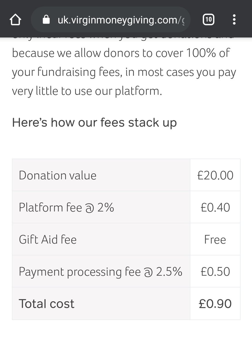 erinhughez's tweet photo. The JustGiving charity platform fee is at 0%, the Virgin platform fee is at 2% and the "payment processing" fee is at 2.5%.  Richard Branson (who successfully sued the NHS) is profiting from peoples charity. Donate to ur local hospital https://t.co/5aNVBU7vUo