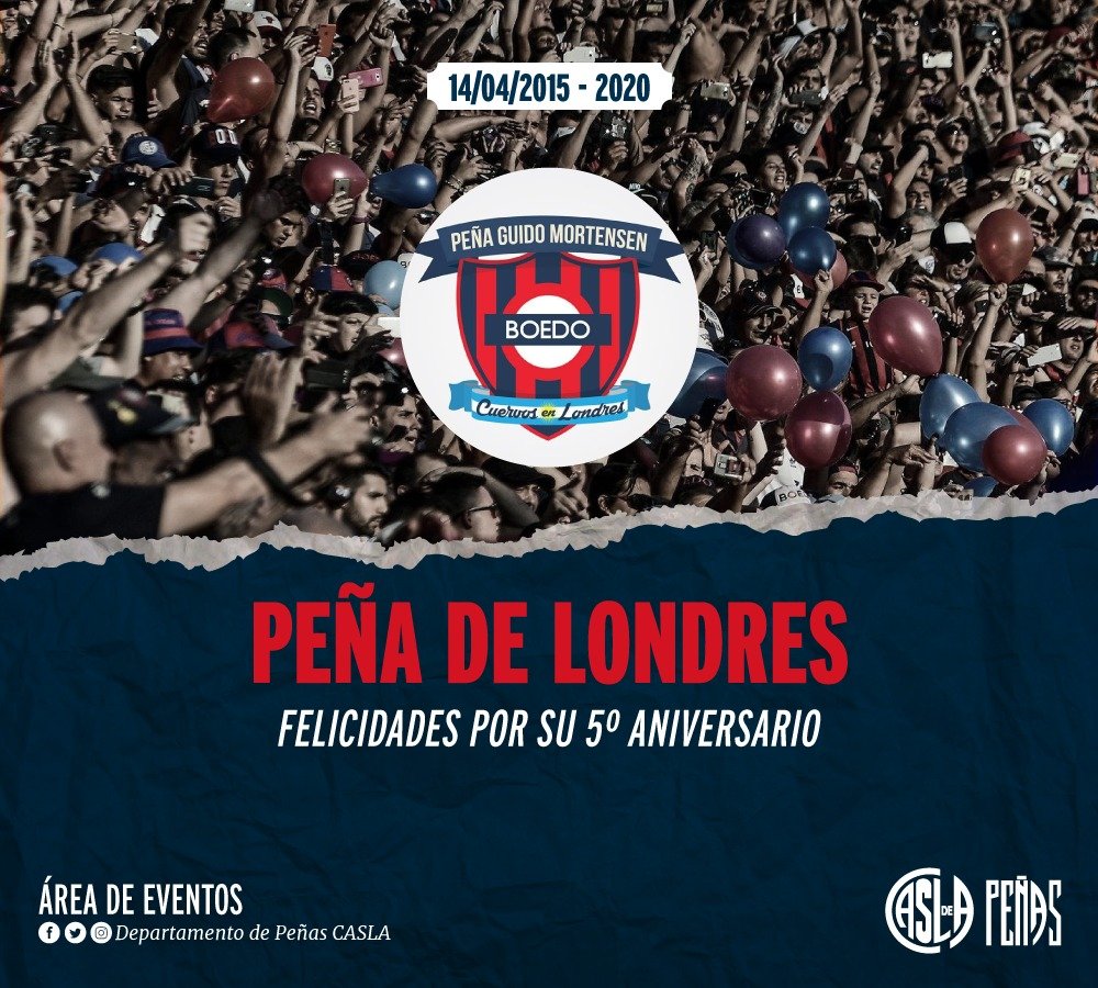 AzulgranaItali's tweet photo. En el día de su 5°aniversario 
felicitamos @CASLAenLondres!
#DeBoedoAlMundo
#CASLApeñas
#ElPresiJuegaParaItalia https://t.co/RttFNZJefS