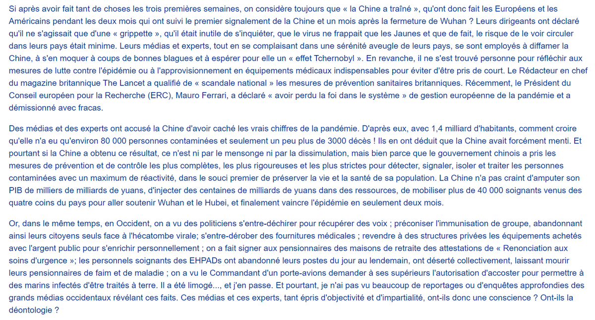 Mediavenir's tweet photo. 🇨🇳 Pandémie de #coronavirus : c'est passé inapercu, mais l'ambassade de #Chine en France a publié un communiqué d'un diplomate critiquant la gestion de la pandémie du #COVID19 en #Europe et accusant les experts occidentaux d'être anti-chinois. #COVID2019 https://t.co/omHvul2Dzs https://t.co/bugEpu0otr