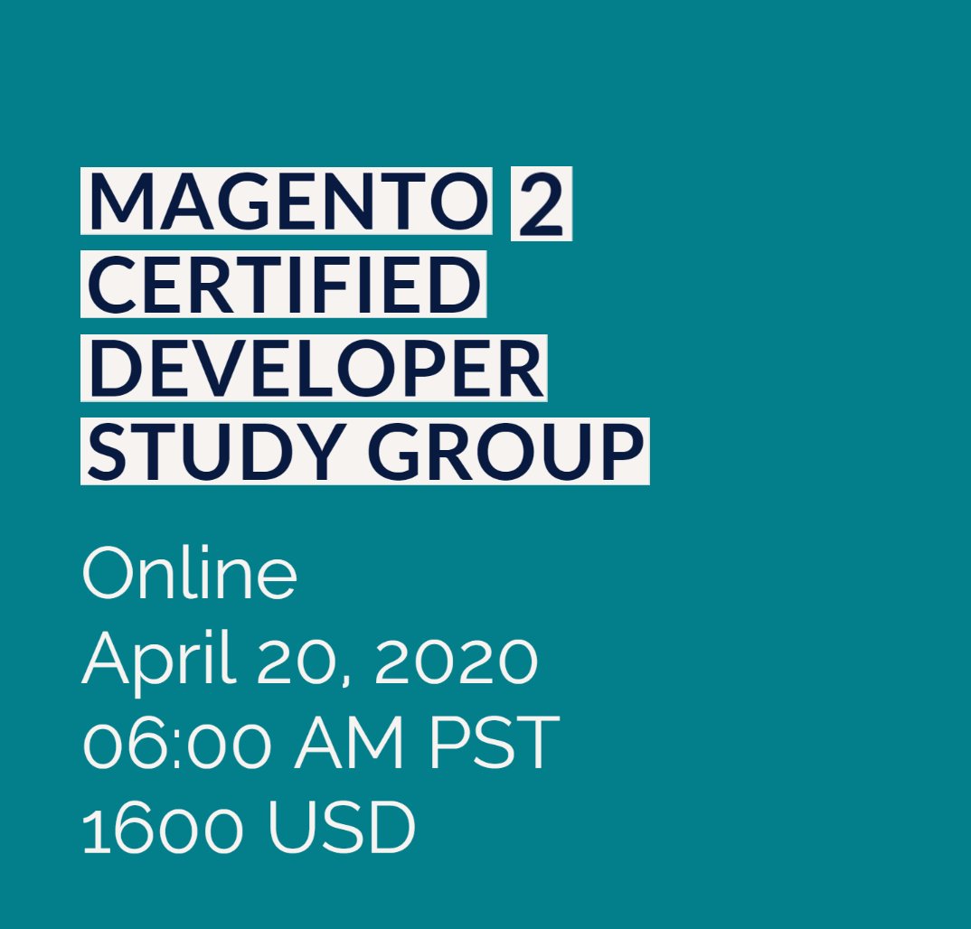 brentwpeterson's tweet photo. Join the Magento 2 Certified Developer Study Group! Begins online in 6 DAYS! Sign up now!➡️https://t.co/NtRzgeRlgU #magentou #magento2 #magentotraining https://t.co/FzmVweaz6m