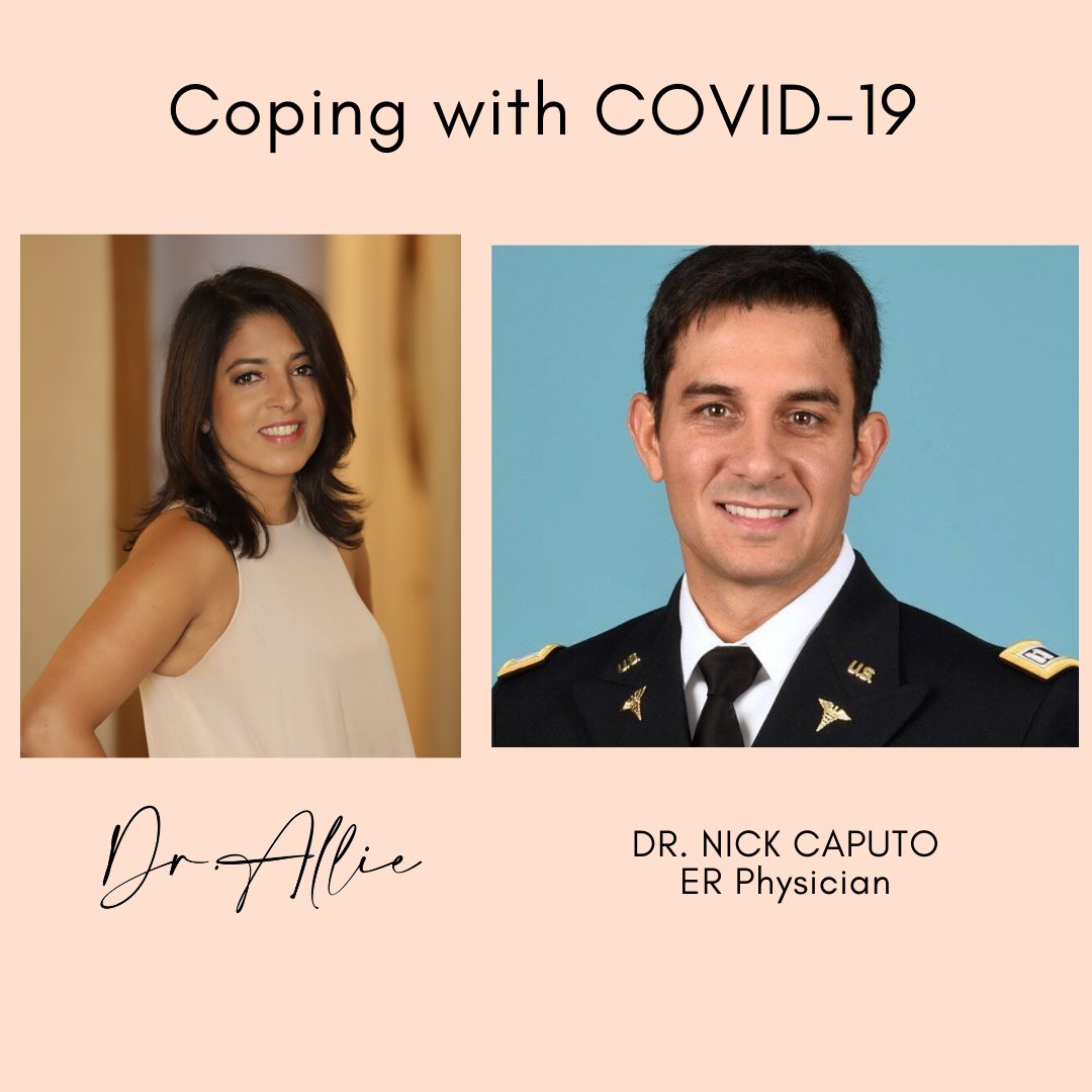 alliesharma's tweet photo. Catch Episode 2 of 'Coping with COVID-19 by Dr. Allie' with guest Dr. Nicholas Caputo @NickMD1980 who is on the frontlines as an ER Physician in NYC on spotify, or https://t.co/cGbY2Qv2iJ #CopingwithCOVID19. #mentalhealthmattters #covid19 #letsgetclinical #dralliesharma #drallie https://t.co/dCPFHbJwek