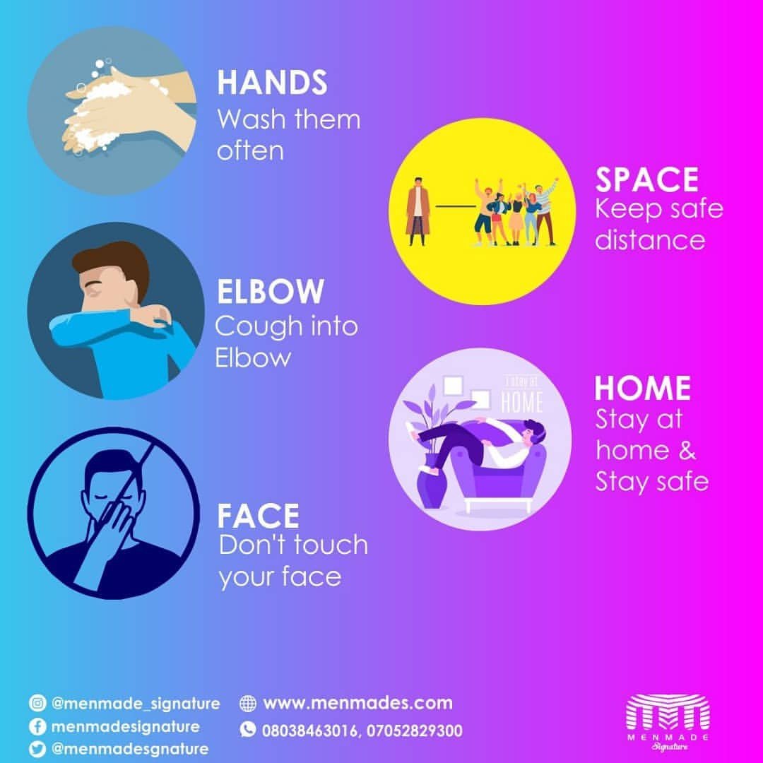 menmadesgnature's tweet photo. Hey Guys!!!
So, our daddy @MBuhari has added another two weeks to our #lockdown
How do you feel about it?
.
.
These are five things to do to prevent #COVID19 from getting to you.
#menmadesignature #menmade #StayHome #TuesdayThoughts https://t.co/Nhih24Kf0A